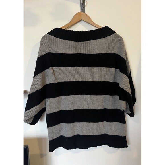 Tory Burch Black Gray Striped Elbow Dolman Sleeve Merino Wool Sweater Size Med - Picture 1 of 9